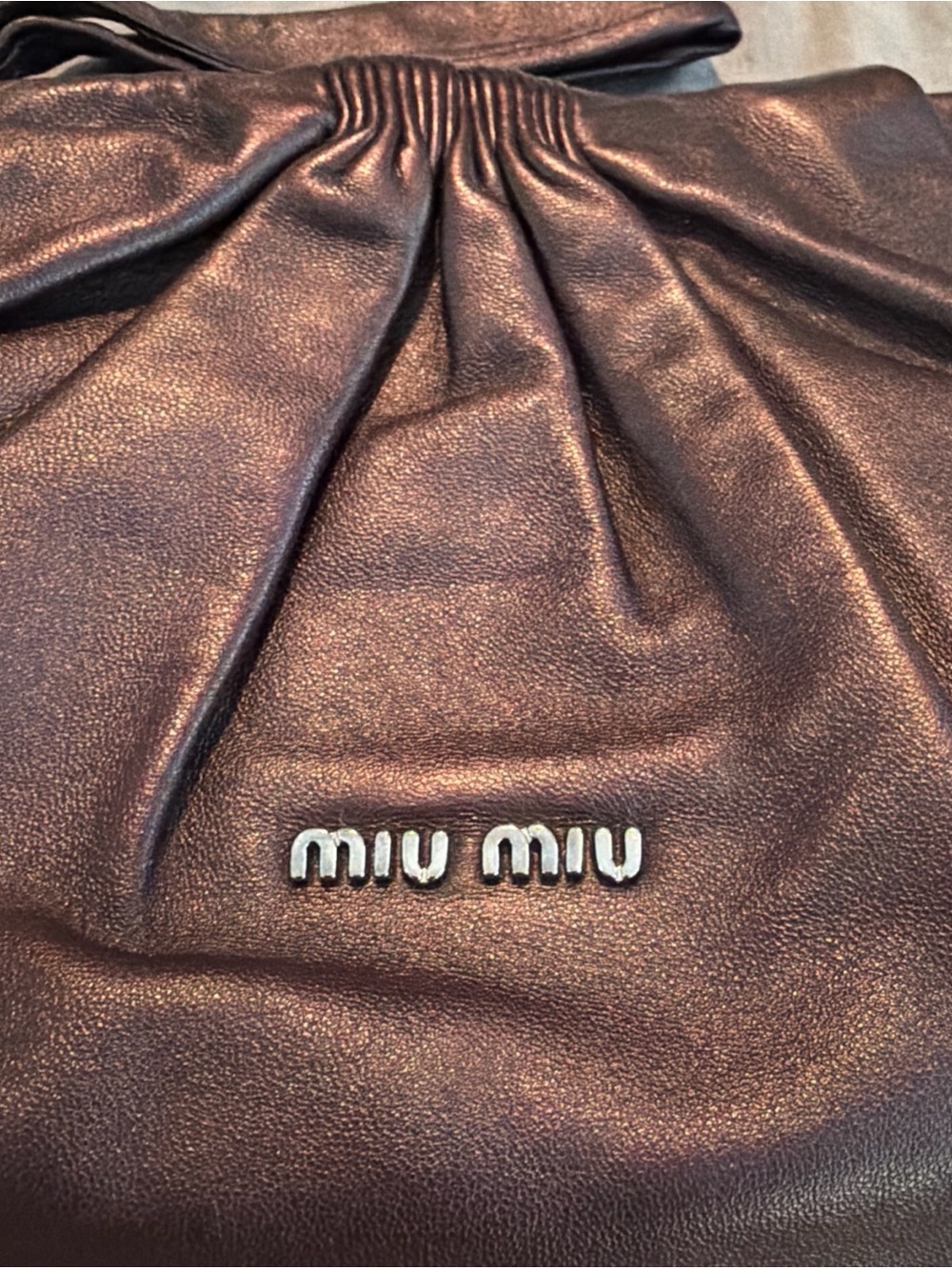 Miu Miu Leather Wristlet Clutch Bag Metallic Rare - Picture 3 of 11